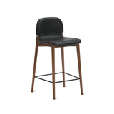 Dine In Counter Stool, Walnut/Black Leather